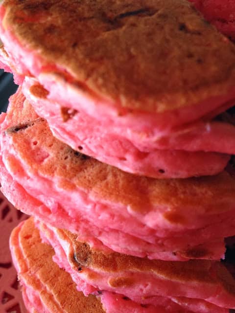 Strawberry Pancakes with Mini Chocolate Chips strawberry pancakes