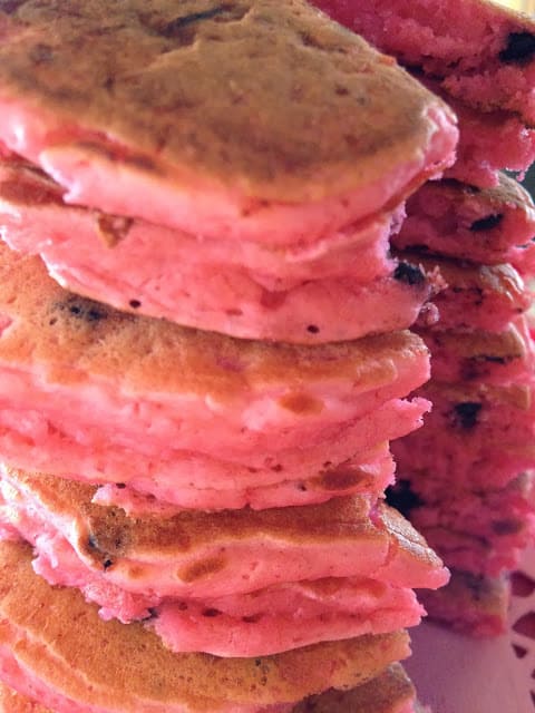Strawberry Pancakes with Mini Chocolate Chips strawberry pancakes