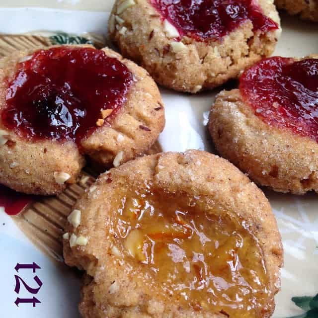 Jeweled Almond Thumbprint Cookies jeweled almond